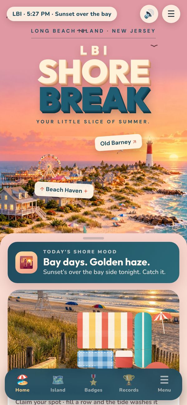 Home screen with today’s shore mood and the games